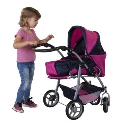 Besttoy - Kombi Puppenwagen - Blau/pink/schwarz -Spielzeug Verkauf Laden 136970 4016096115890 besttoy kombipuppenwagen flowers 02