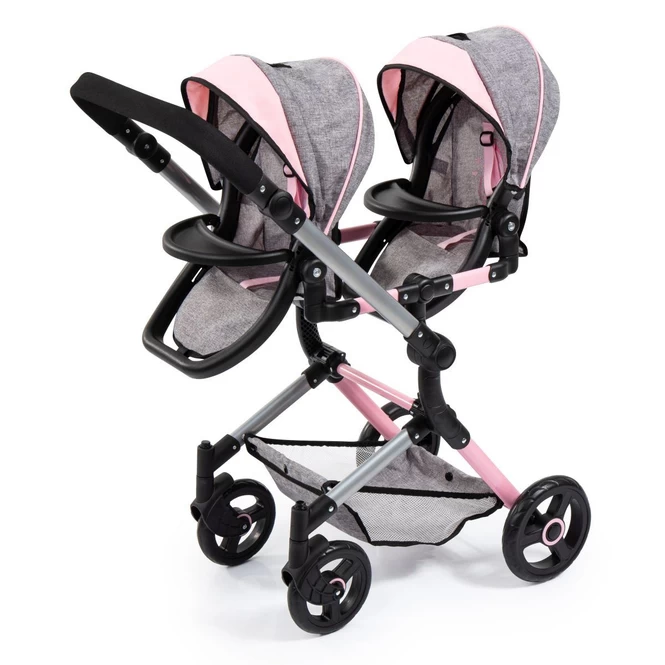 Zwillingspuppenwagen - Grau/pink Melange 5 Zwillingspuppenwagen - Grau/pink Melange – Bild 3
