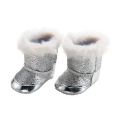 Puppen Winterstiefel Mit Fell - Größe 38-45 Cm - Silber