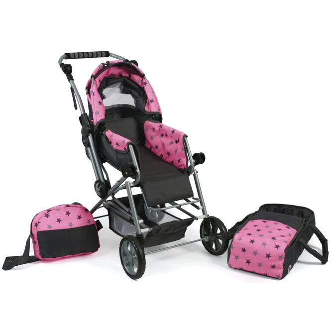 Kombi-Puppenwagen - Road Star - Schwarz-pink, Mit Sternen 4 Kombi-Puppenwagen - Road Star - Schwarz-pink, Mit Sternen – Bild 2